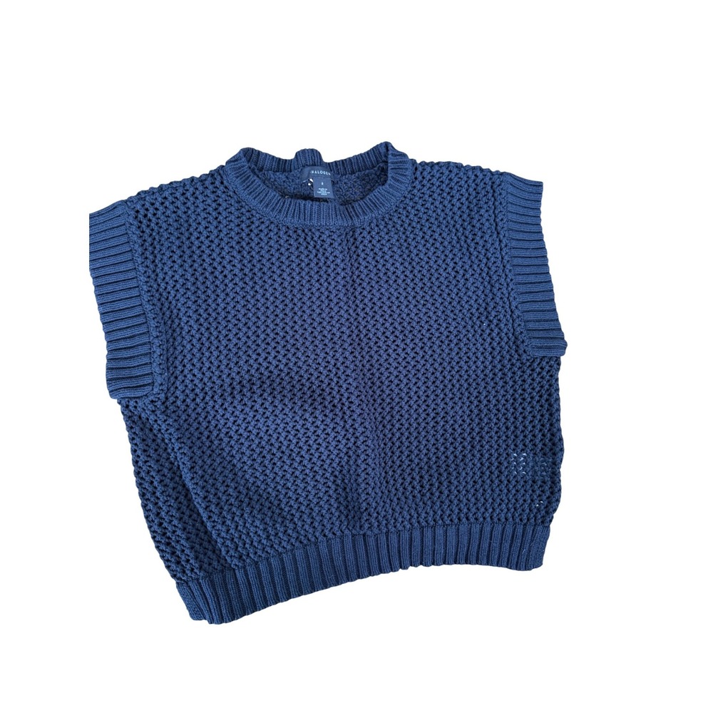 Halogen boxy black knit short sleeve sweater top